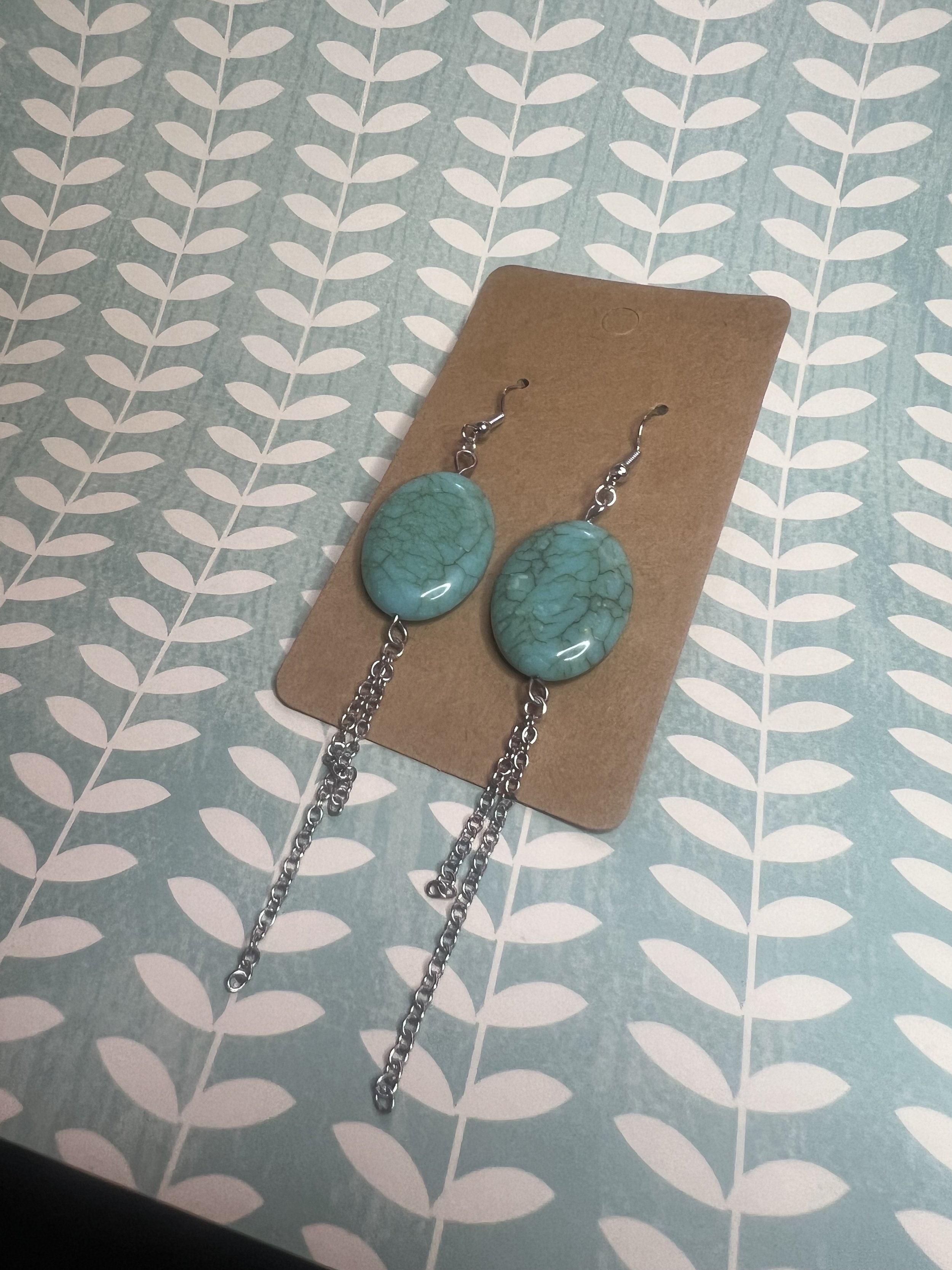 Turquoise Crackle Bead Chain Dangle Earrings