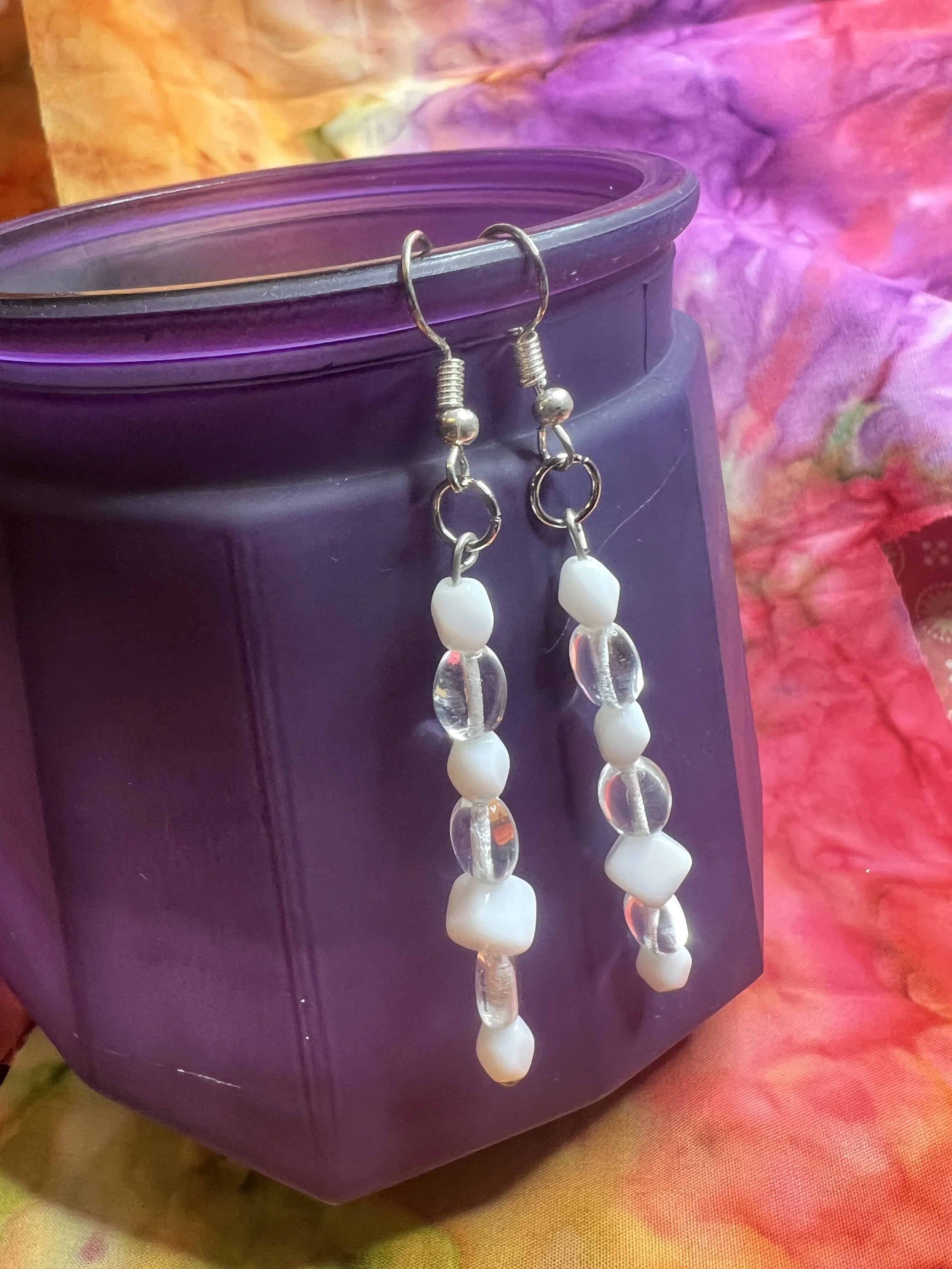 Handmade White and Clear Beaded Earrings | Minimalist Crystal Dangle Jewelry | Elegant Handmade Gift for Her