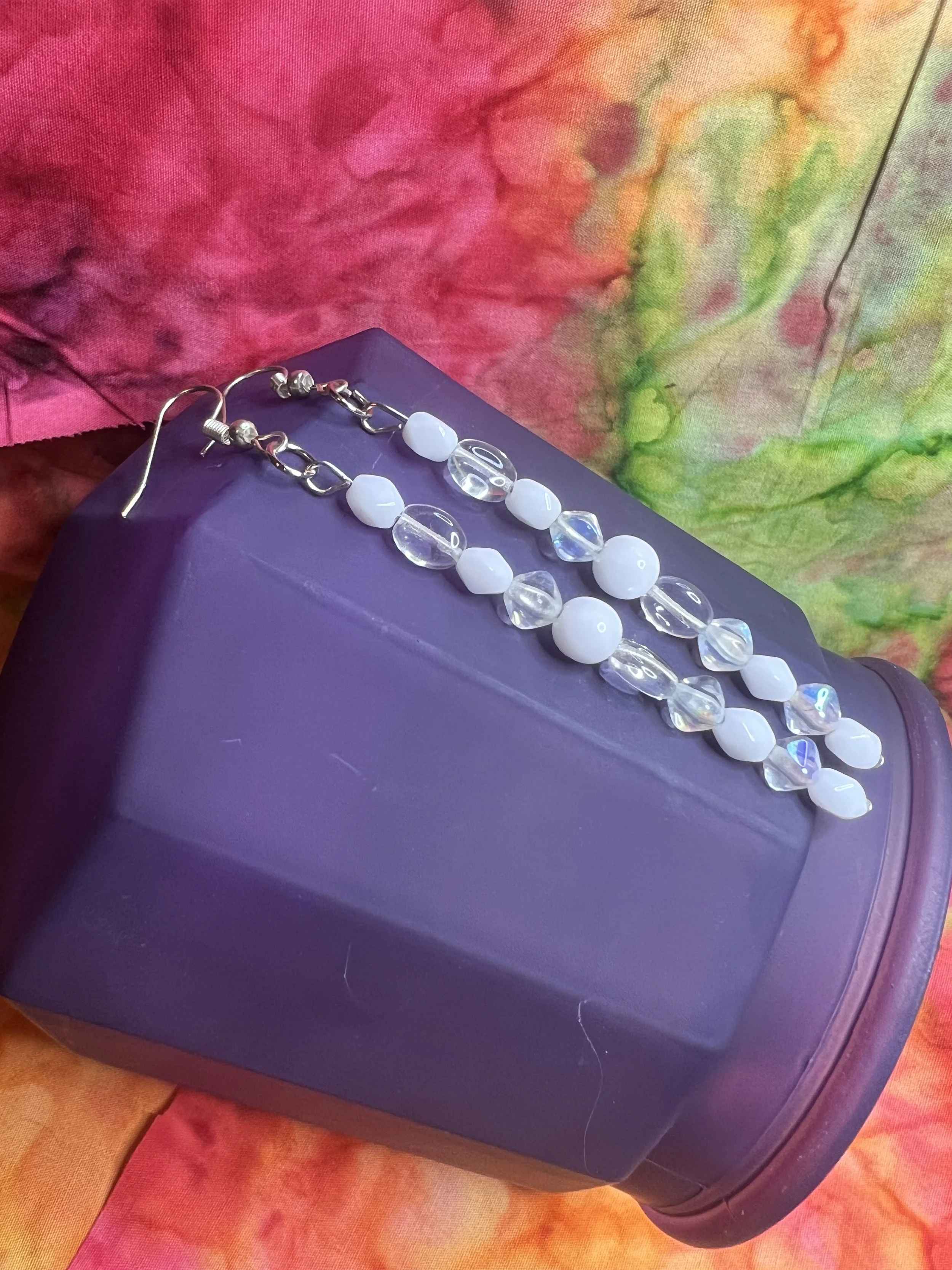 Handmade White and Clear Beaded Earrings | Crystal Glass Dangle Jewelry | Elegant Gift for Her