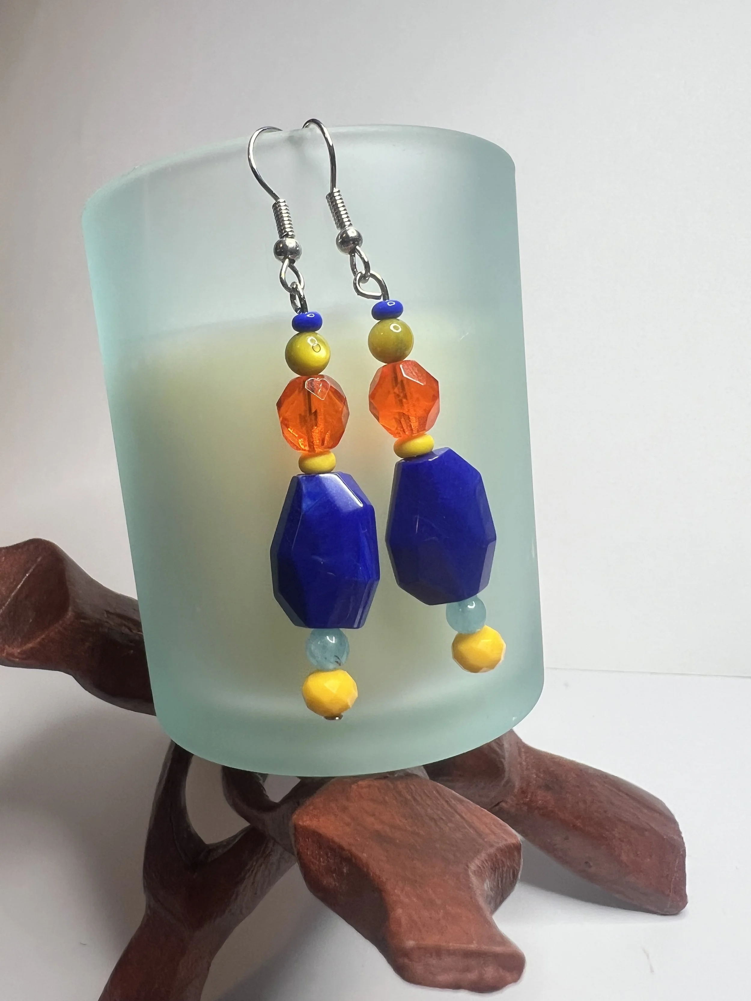 Bold Blue and Orange Beaded Earrings – Handmade Colorful Boho Dangle Jewelry