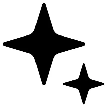 Two black star shapes, one larger and one smaller, on a white background.