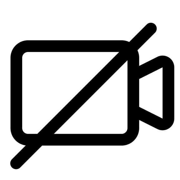 Video camera icon with a slash, indicating video off or muted.