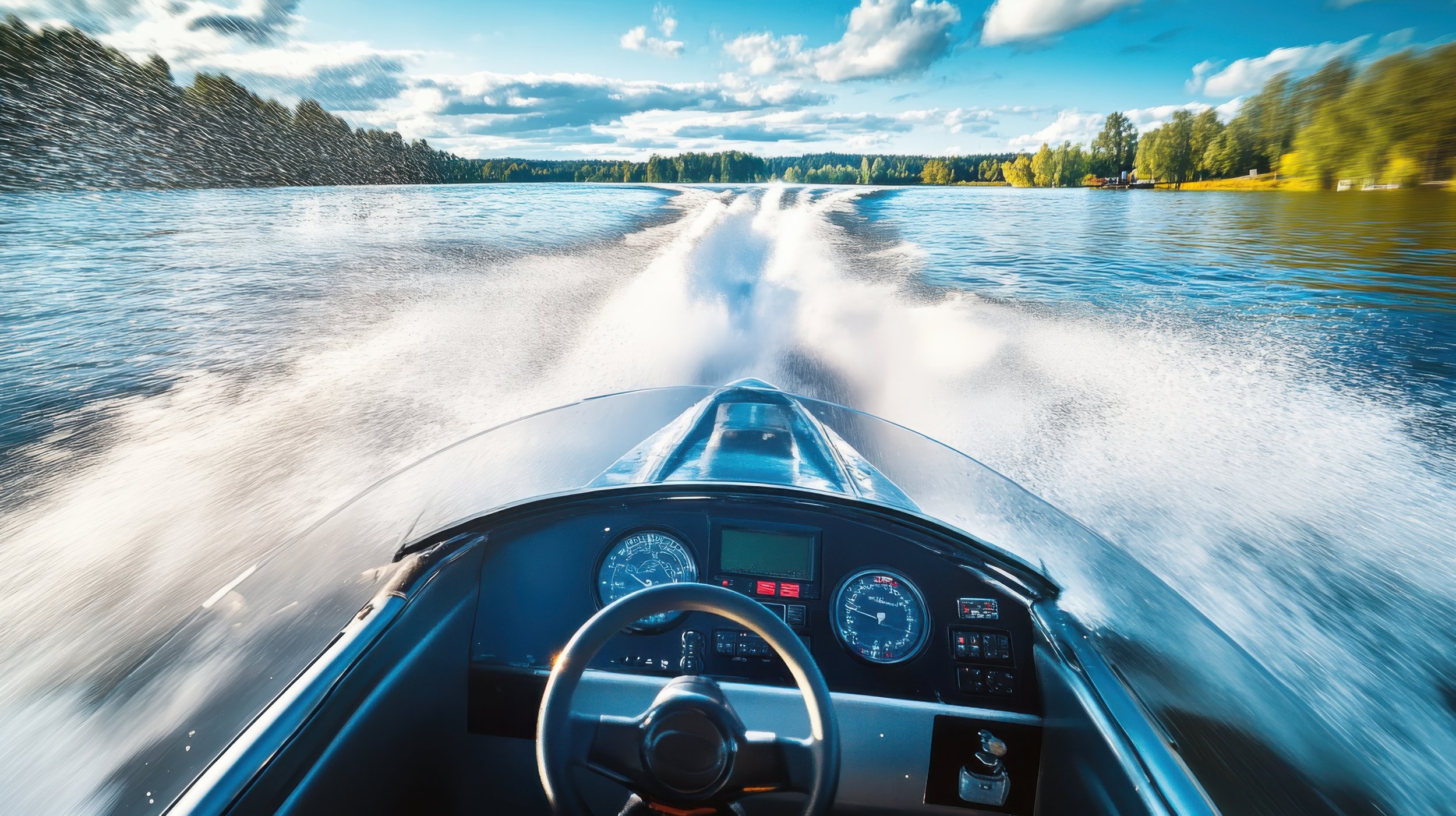 Boater operating a motorboat on a Pennsylvania lake during summer