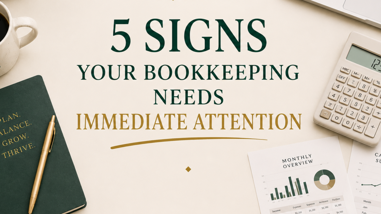 5 Signs Your Bookkeeping Needs Immediate Attention blog cover by Emerald Tax & Accounting