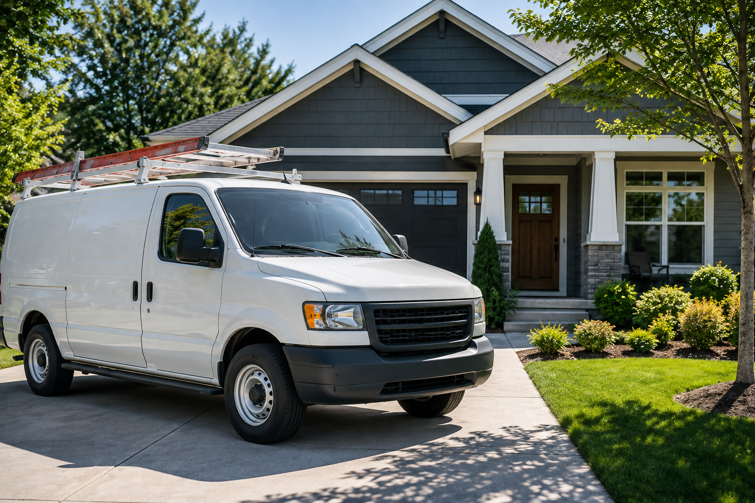 Home service work van outside a residential property representing local home service businesses