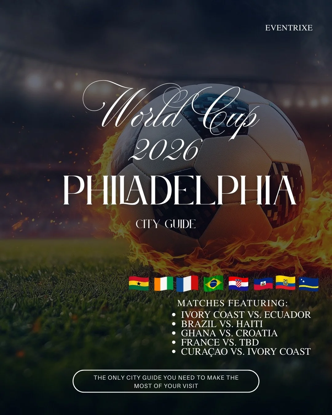 We planned your trip so you don&rsquo;t have to. Philadelphia is hosting 6 FIFA World Cup matches this summer! Including a Round of 16 match on July 4th, America&rsquo;s 250th birthday. Here&rsquo;s your cheat sheet! 

Brazil. France. Croatia. Ghana.