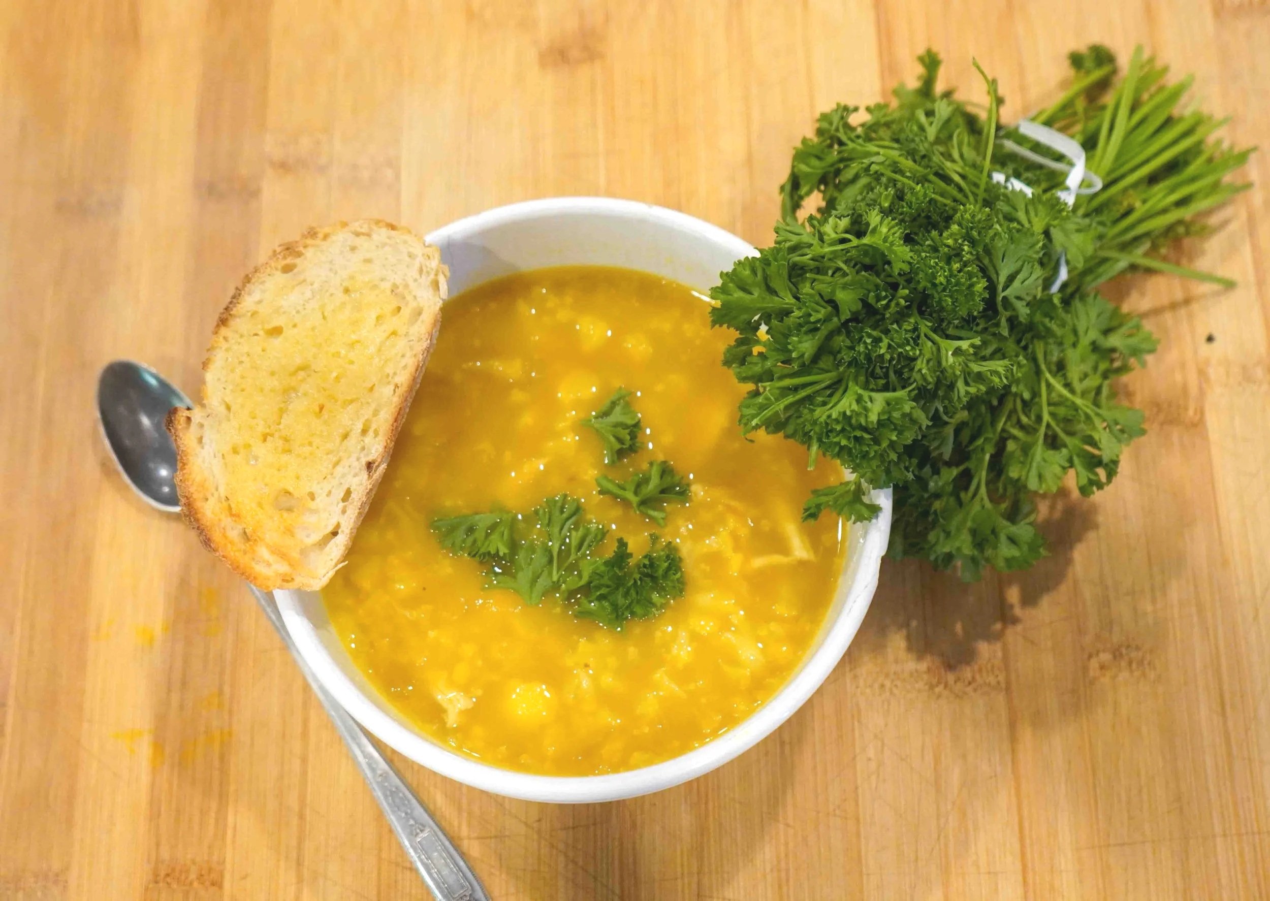 CLOUDY DAY CAULIFLOWER AND TURMERIC CHICKEN SOUP 