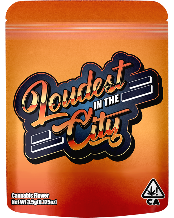 Front of an orange direct print 8th bag with bold custom artwork