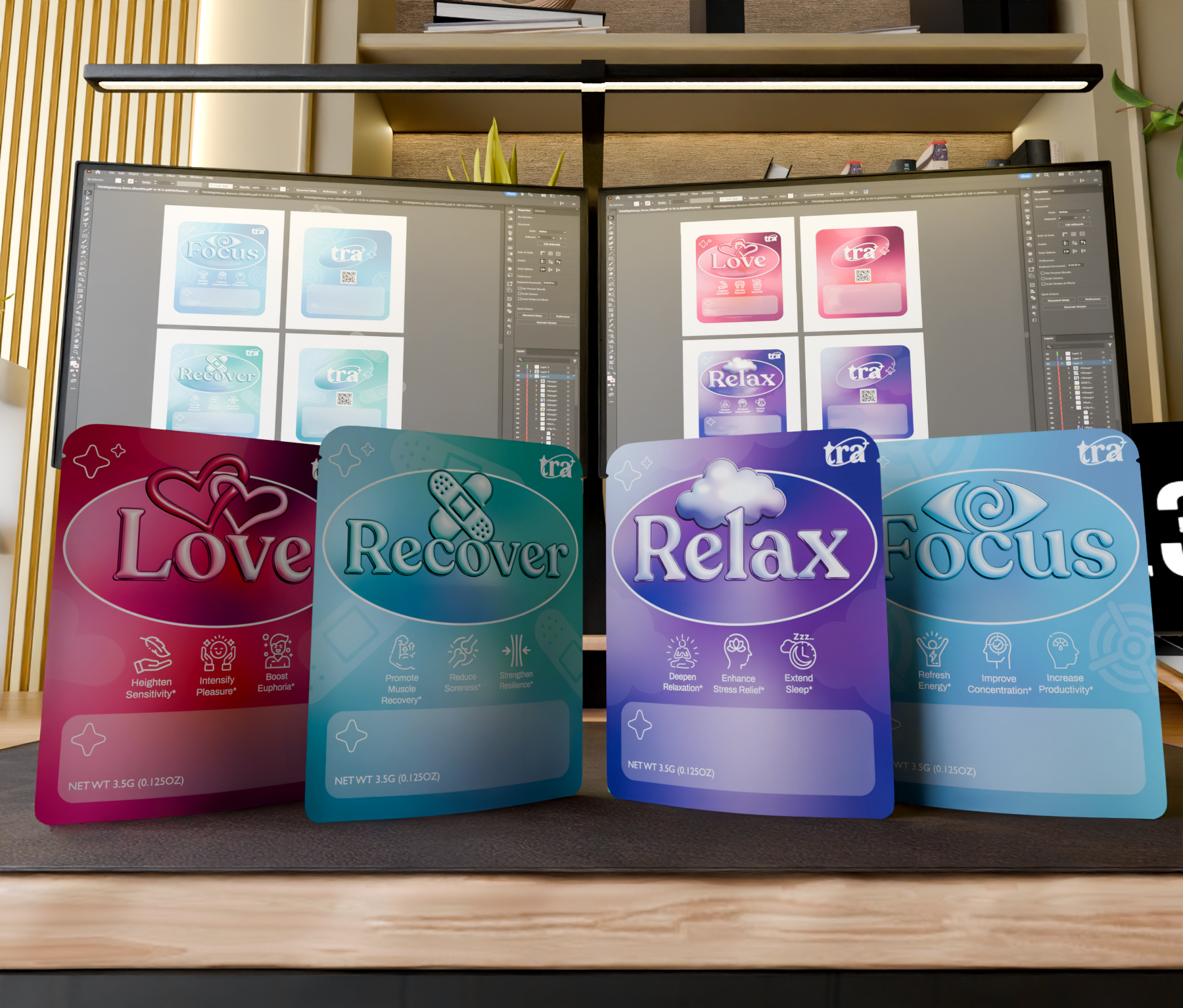 Custom direct print bag designs created for a refreshing packaging relaunch