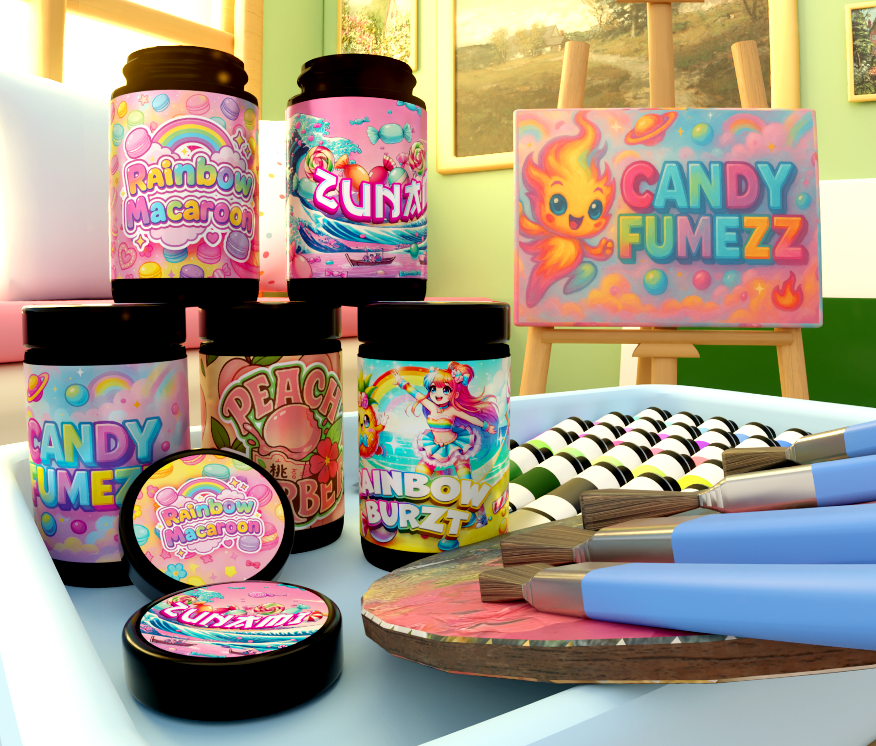 Custom jar packaging featuring multiple jars with cohesive branded label designs