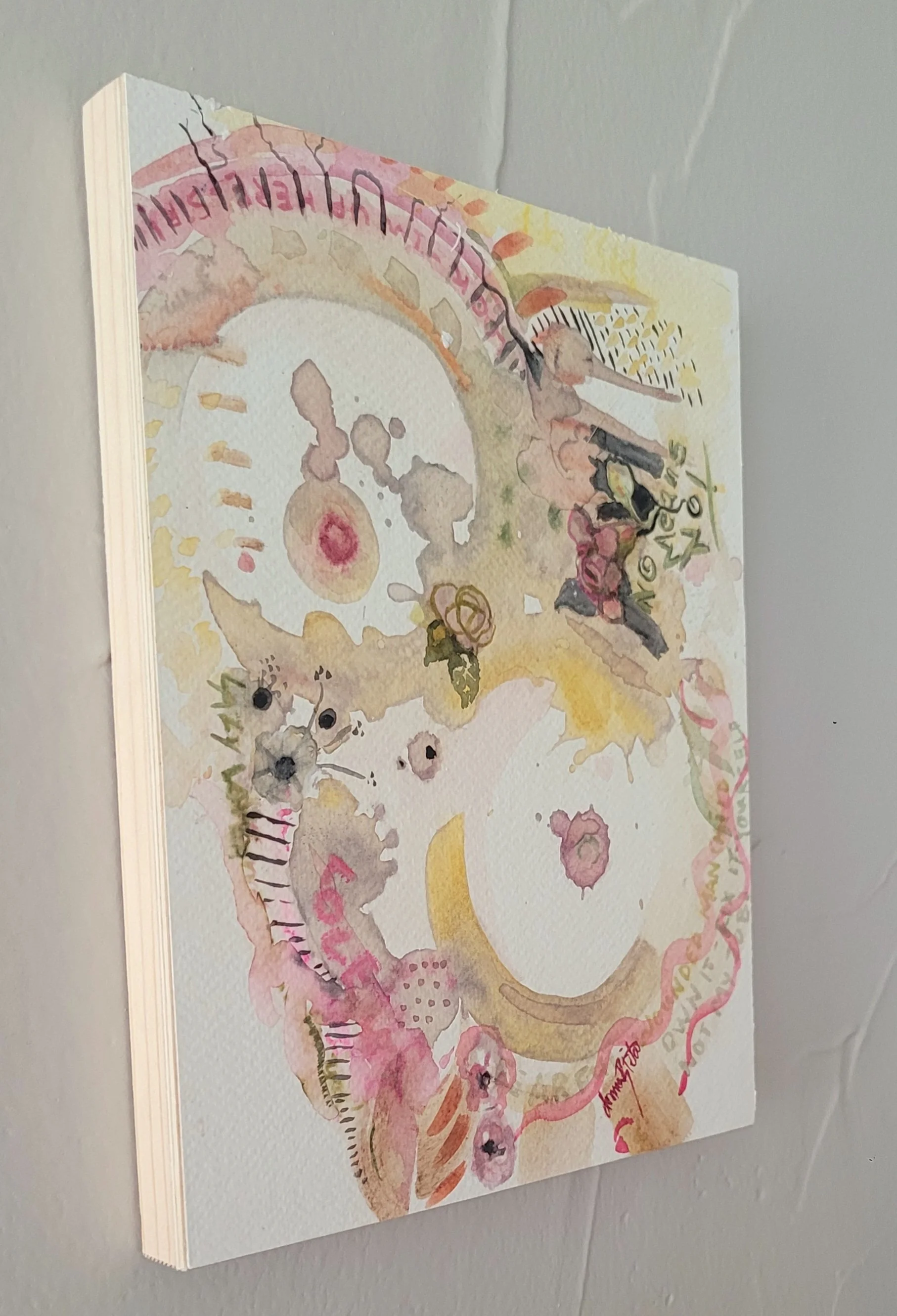 Mounted on 9" x 12" cradle board and cold wax sealed.