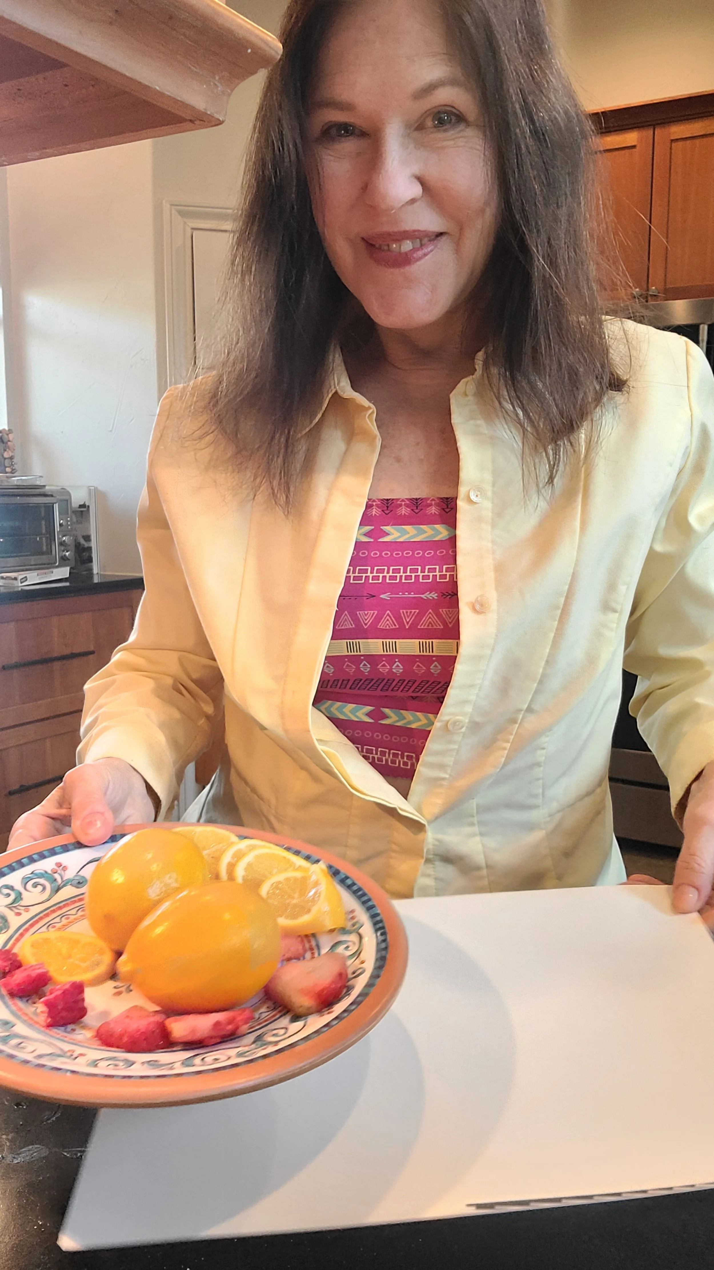 "Zesty! Strawberry Lemonade" was cooked up in my kitchen while experimenting with lemon berry protein pancakes. I couldn't resist this color palette and seeing how their imprints could stain the page!
