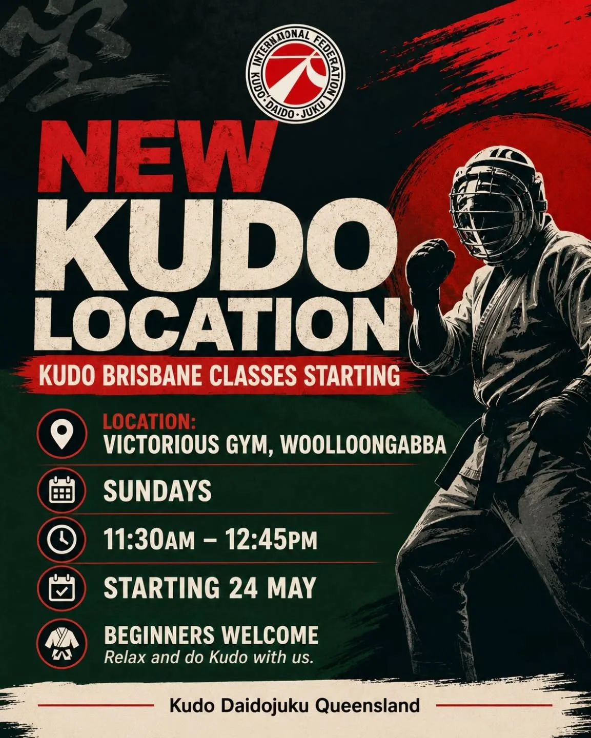 OSU! everyone in Brisbane!

We are excited to announce that Kudo Brisbane classes are starting at Victorious Gym in Woolloongabba.

Kudo is a complete full-contact martial art combining striking, throwing, grappling and practical self-defence in a sa