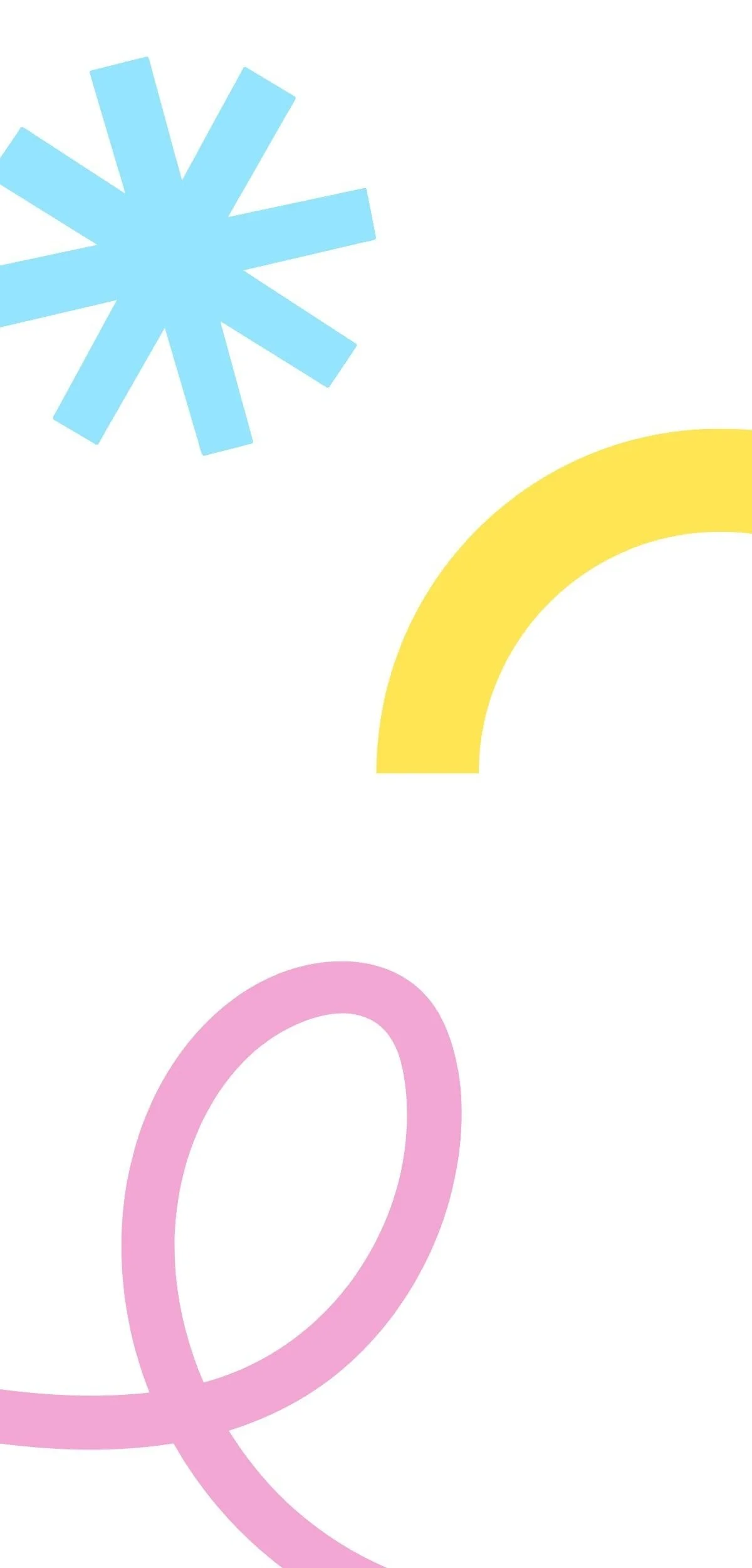 Colorful abstract design with a blue starburst shape, a yellow arc, and a pink cursive letter 'Q' on a white background.