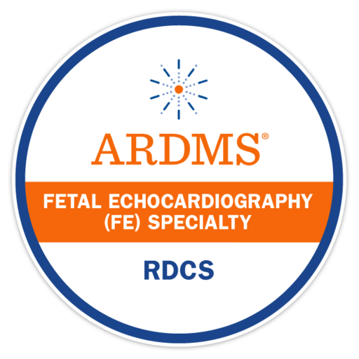 Logo for ARDMS Fetal Echocardiography (FE) Specialty with RDCS designation.