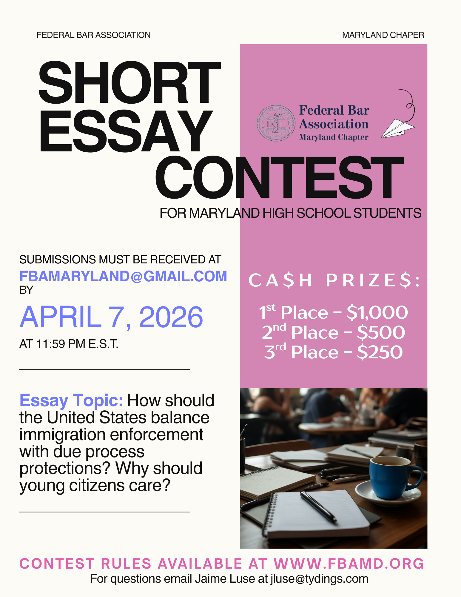 2026 maryland high school short essay contest federal bar association maryland chapter fba flyer
