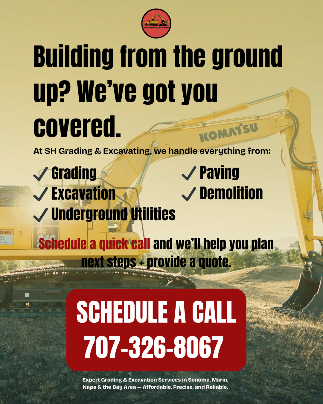 Schedule a Call with SH Grading in Sonoma County