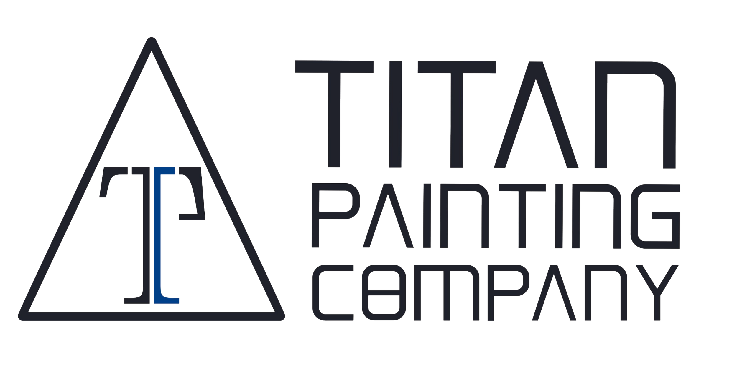 Logo of Titan Painting Company featuring a triangle with a large letter T inside, and the company name written to the right.