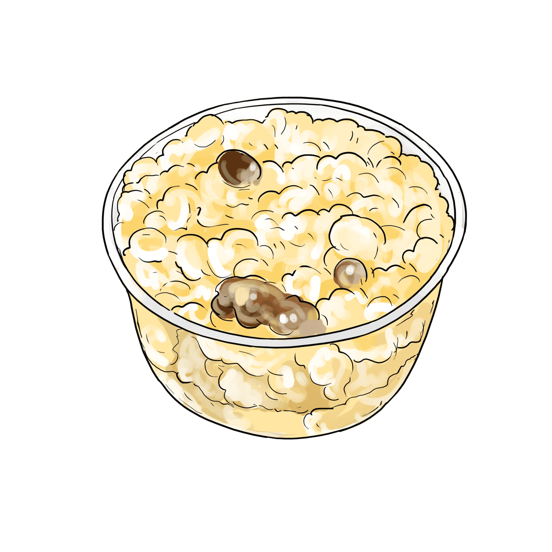 Illustration of a bowl of popcorn with caramel pieces