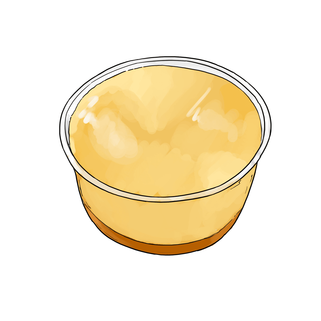 A cartoon-style illustration of a round container filled with applesauce.