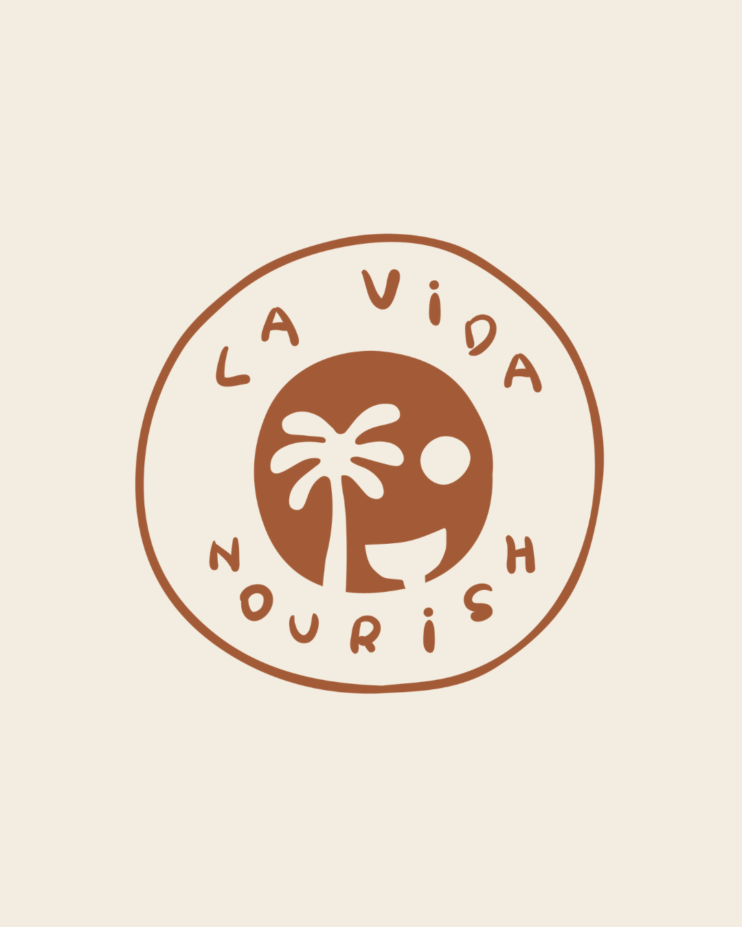 Logo featuring a palm tree with the text "La Vida Nourish" in circular arrangement.