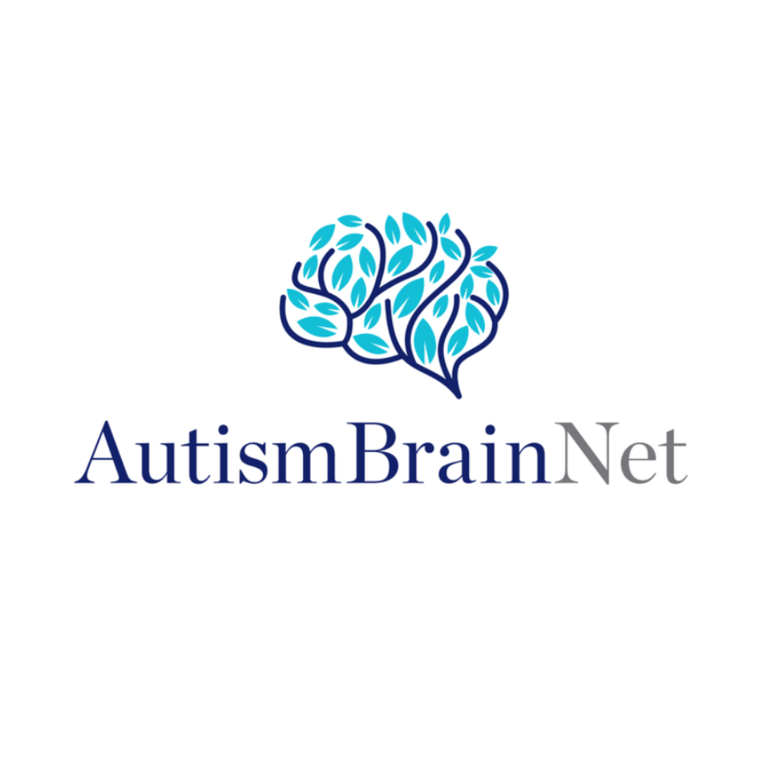 Logo of Autism Brain Net featuring a stylized blue brain made from leaf-like shapes, with the text 'Autism Brain Net' below in navy and gray.