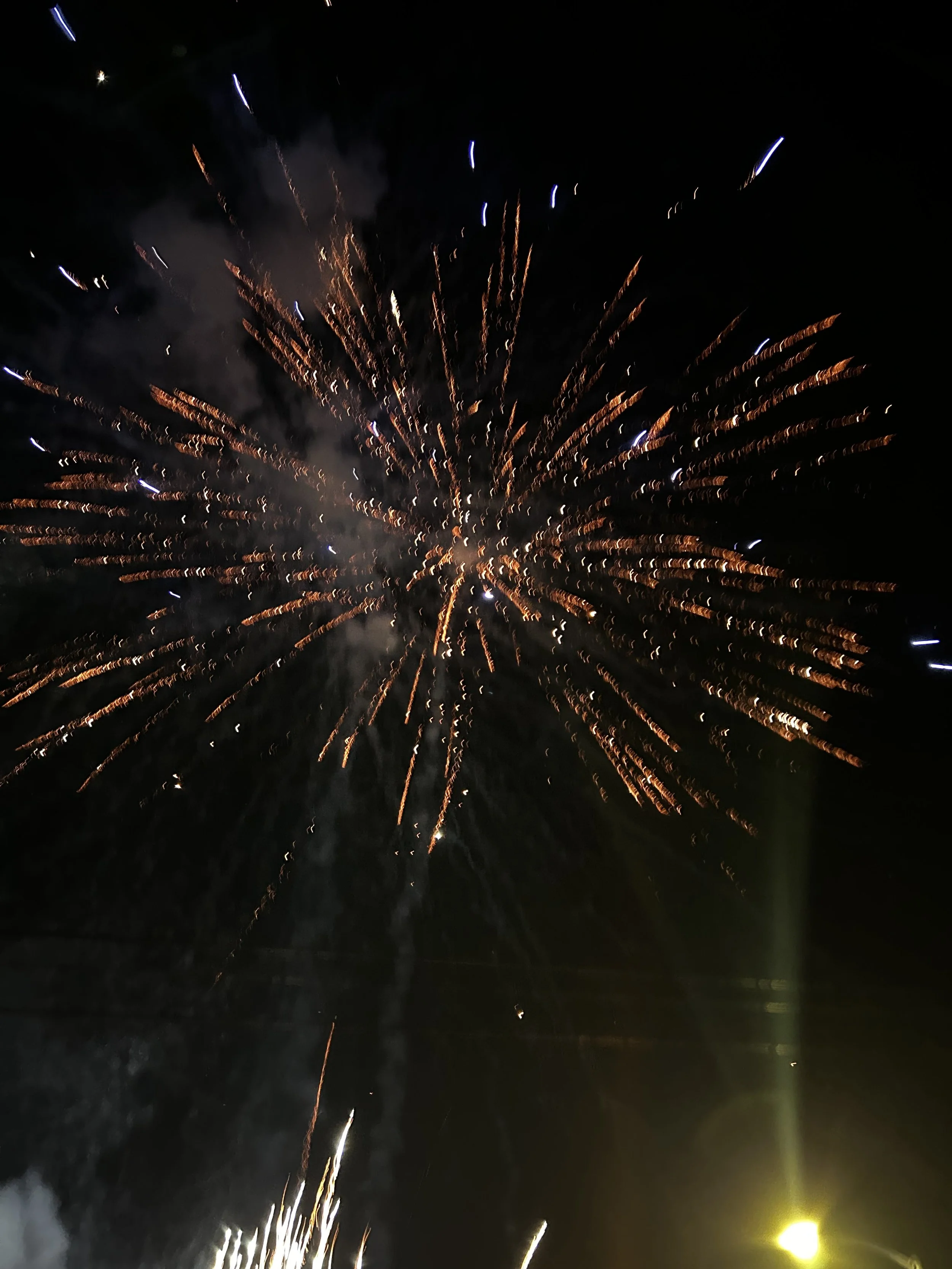 Golden fireworks bursting across a dark sky, celebrating the Dodgers’ back to back World Series win in true Shy Rockstar spectacle.