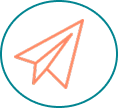 Simple orange paper airplane icon inside a light blue circle