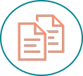 Icon of two overlapping documents or papers with lines of text, inside a circle.