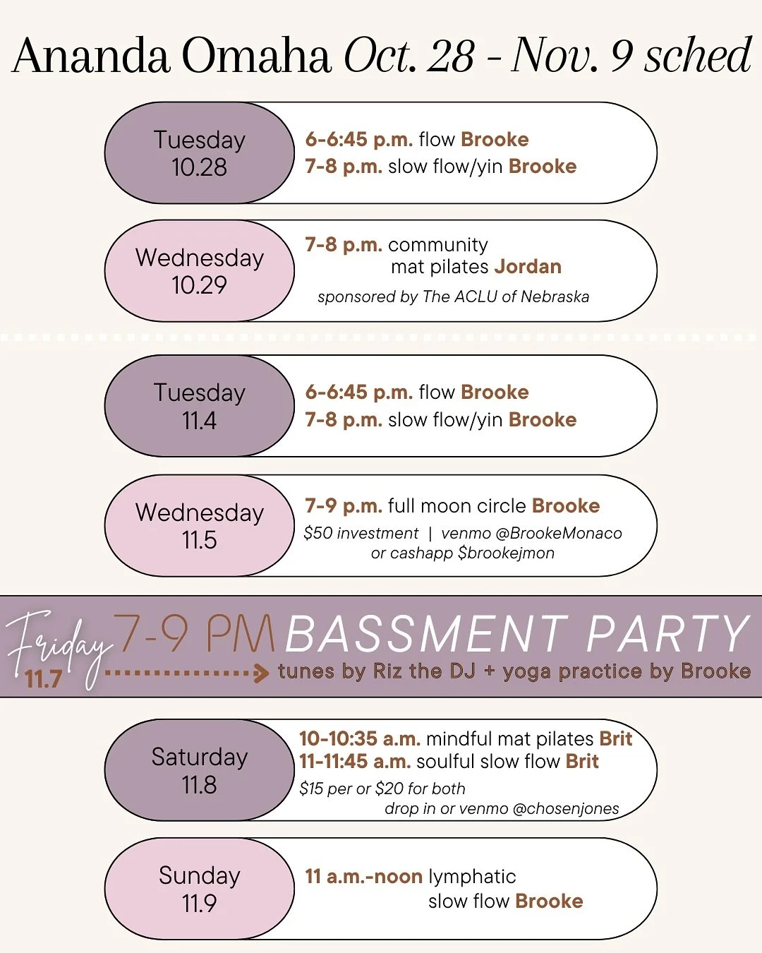 We&rsquo;re SO READY for another Friday night party. Are YOU?

The beats will be knockin &amp; the flow will be rockin with @itstheriz + @brooke_jm Friday, Nov. 7 at 7-9 p.m. ✨link to tix in bio✨

no classes this weekend &mdash; have a freaky, fun, S