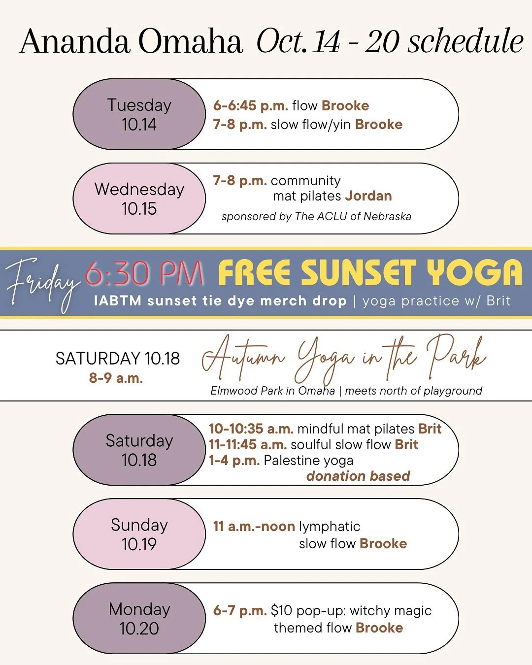 Free sunset yoga is this Friday, 6:30 p.m. with @bendwithbrit 

Come enjoy this offering from @iambetterthanme and browse the limited line, only available at Ananda Omaha