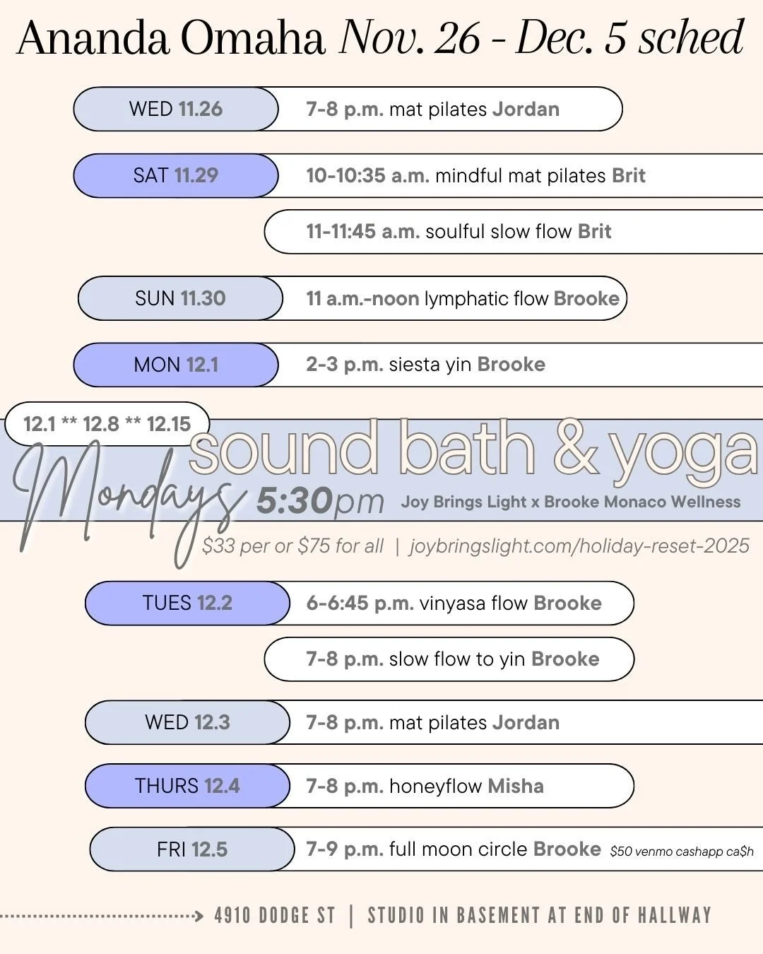 Holiday Reset with @joybringslight begins Monday, Dec. 1 ✨ 

Dip into the sound bath experience &amp; shed your skin from the year of the snake (2025). What weighs you down holds you back. Unwind what weighs you down. Enter the holidays grounded. Ste