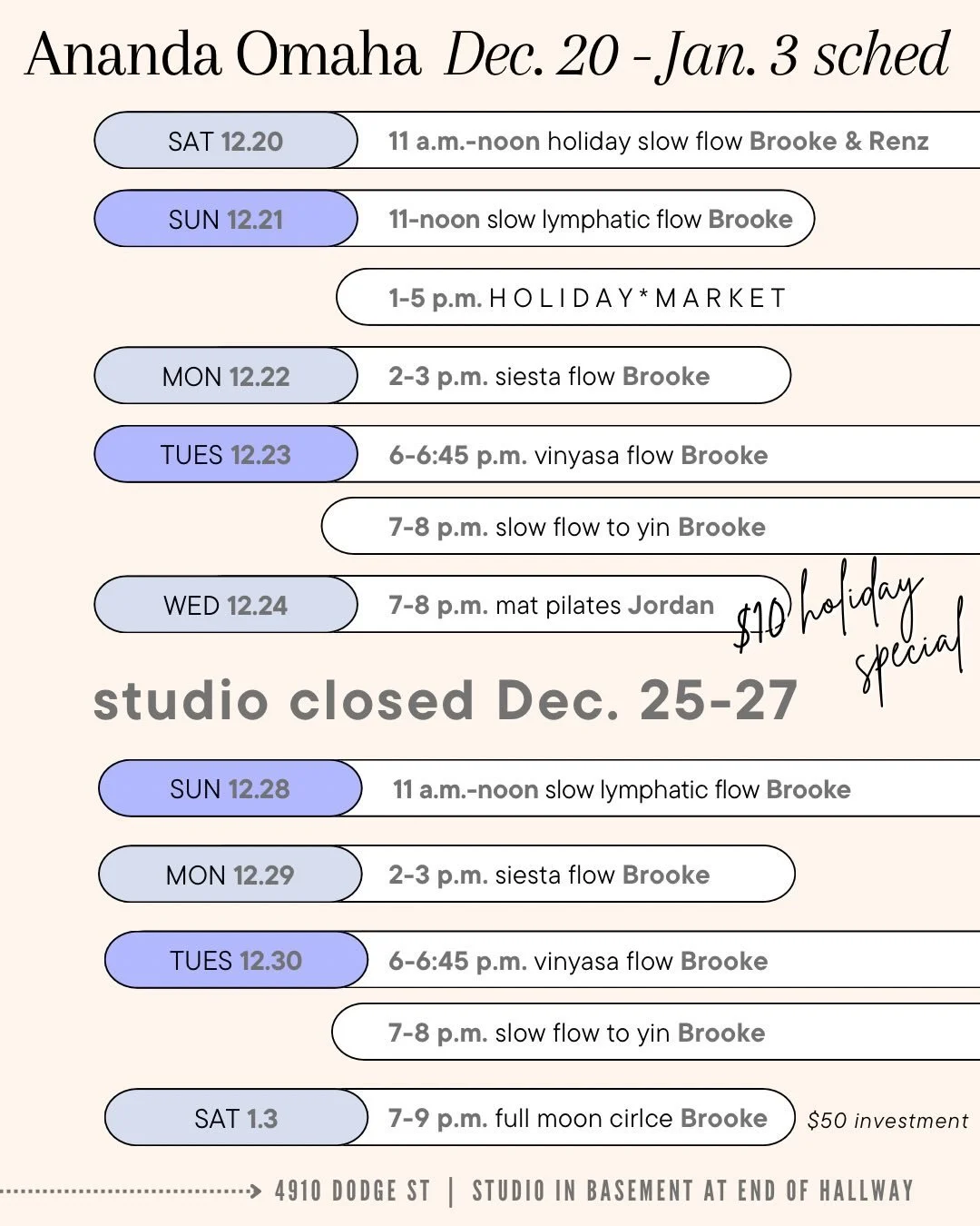 Join us for a festive slow flow tomorrow, Saturday (12/20) at 11 a.m. ✨ we have the wonderful @renzealous to serenade Brooke&rsquo;s sequences

Reminder that Priya&rsquo;s event tonight (Friday 12/19) is sold out, but you can catch @pri.aylward soon 