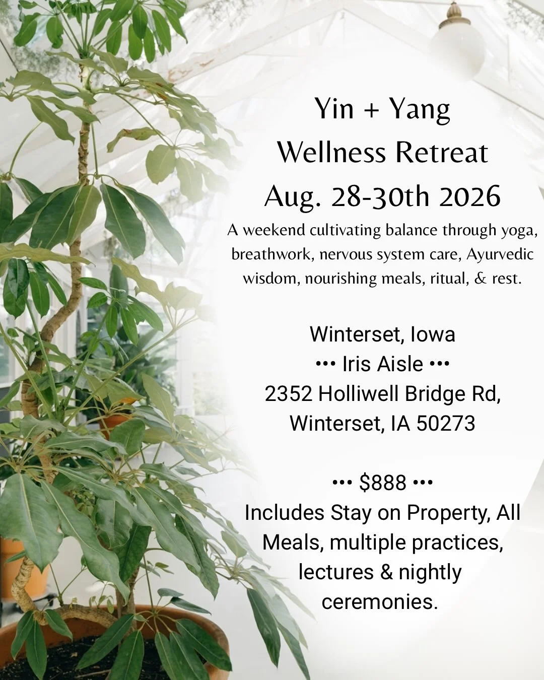 &bull;&bull;&bull; MIDWEST WELLNESS RETREAT &bull;&bull;&bull; located right outside Des Moines in Winterset, IA

In a world that asks us to move faster, do more, &amp; stay constantly connected &amp; stimulated, many of us find ourselves feeling dis