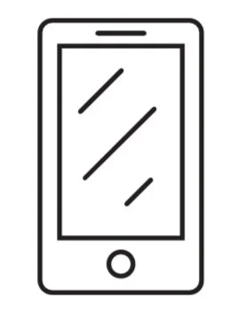 Line drawing of a smartphone with a rectangular screen and a circular home button at the bottom.