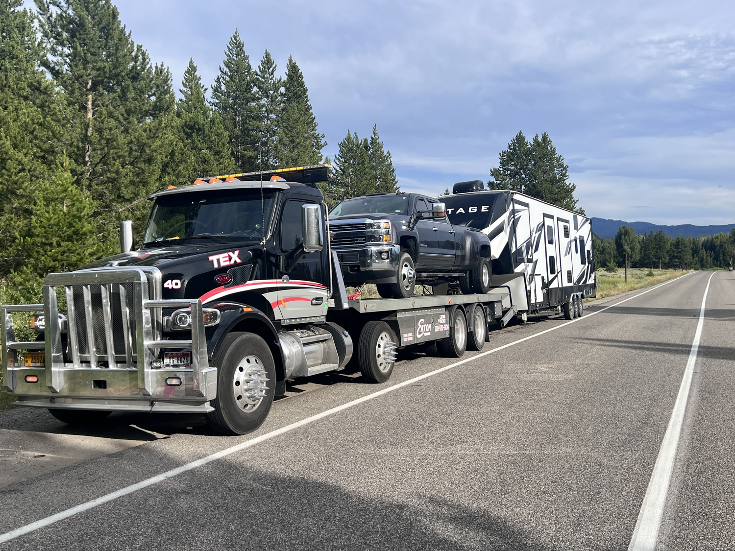 Eaton Road Solutions heavy-duty transportation equipment moving a truck and trailer