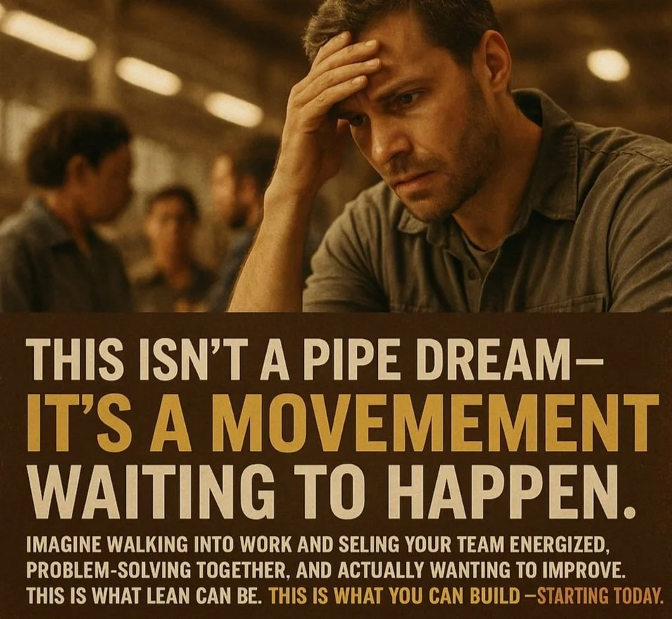 A man sitting at a table with a distressed expression, resting his head on his hand, in a dimly lit space with other people in the background. The image features an inspirational quote about teamwork and improvement.