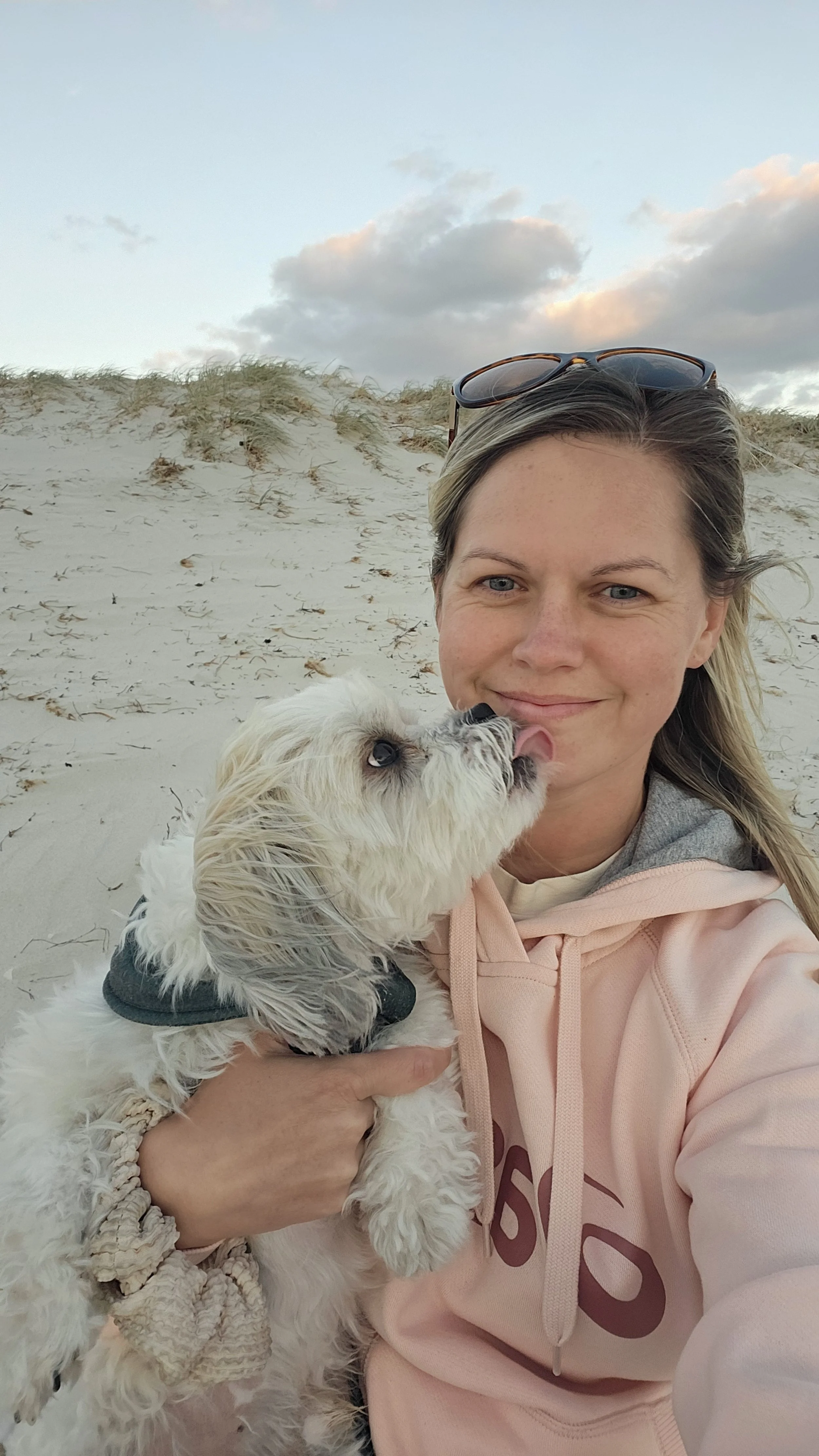 With my dog, Cookie at the beach in Adelaide
