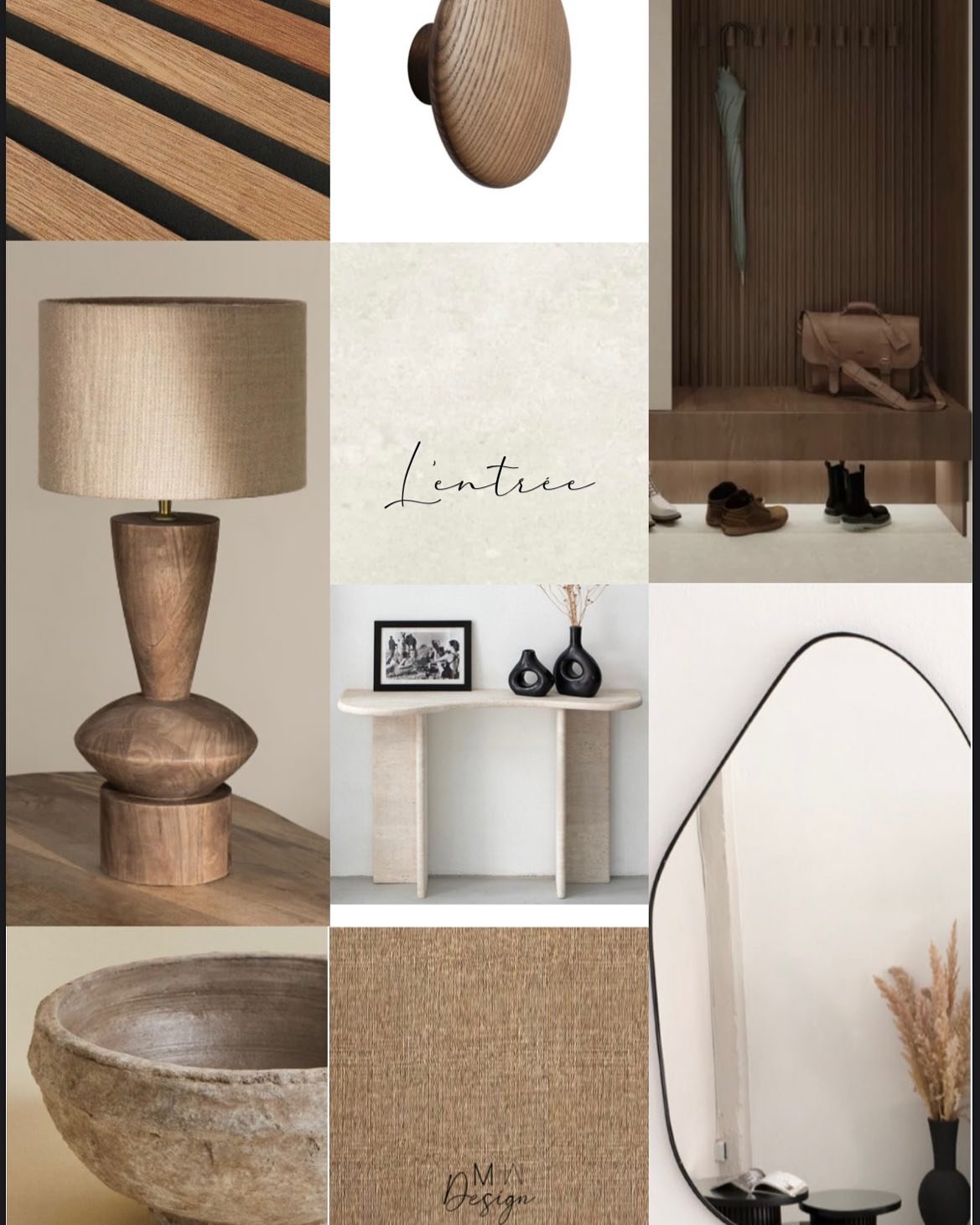 Projet AMP - planches d&rsquo;ambiances d&eacute;co 

Un appartement aux allures Japandi qui combine la simplicit&eacute; et l&rsquo;&eacute;l&eacute;gance du design japonais avec l&rsquo;&eacute;l&eacute;ment de confort du style scandinave

Les tein