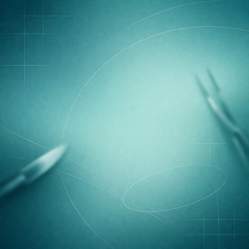 Close-up of a teal-blue background with surgical instruments