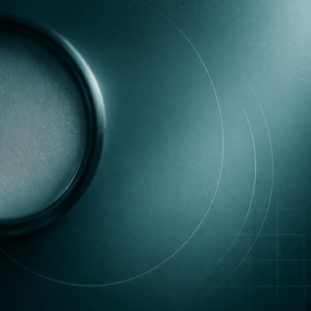 Close-up of a black dermatoscope on a teal-colored surface.