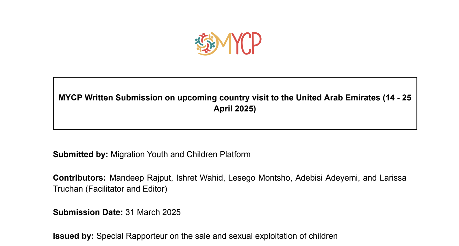On upcoming country visit to the United Arab Emirates (14 - 25 April 2025)