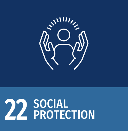 Graphic with icon of person surrounded by lines representing protection, with the number 22 and the text 'Social Protection'.