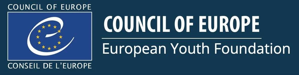 Logo of the Council of Europe European Youth Foundation, featuring a blue background, yellow stars, and white text.