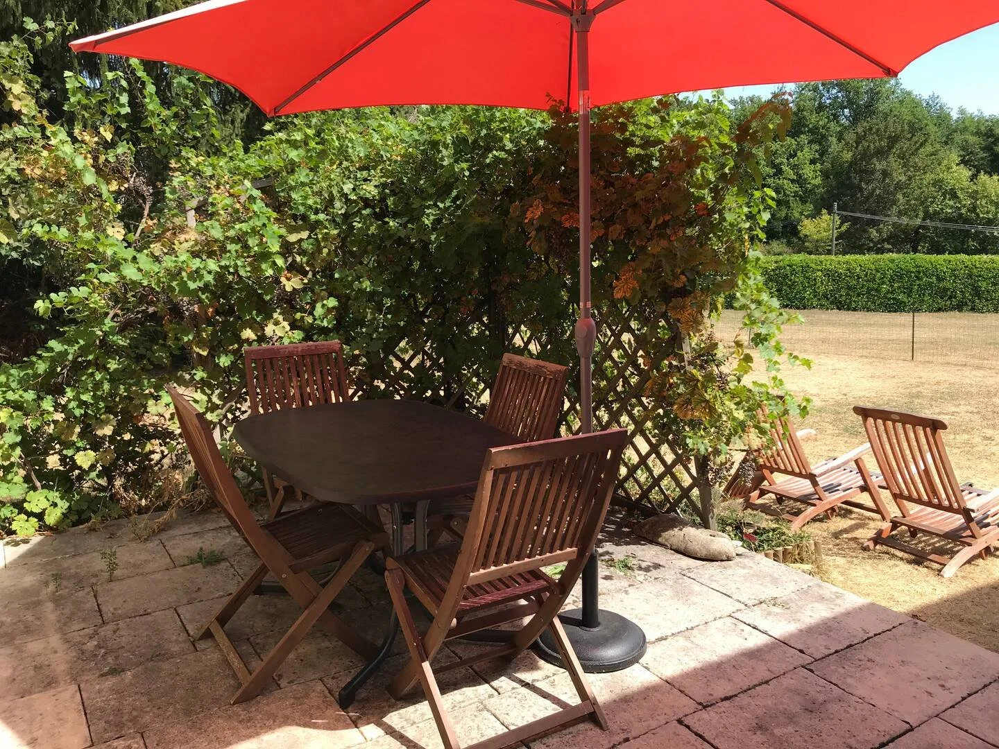 Outside terrace at Tabary Dovecote holiday cottage