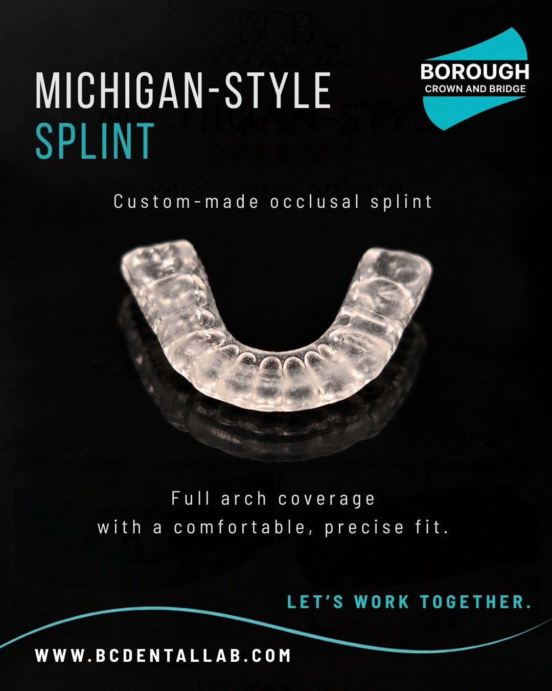 Michigan-style splint 🦷

Custom-made, designed to provide full arch coverage with a comfortable and precise fit.

Every splint is carefully finished and checked before leaving the lab &mdash; because small details make a difference.

Looking for a r