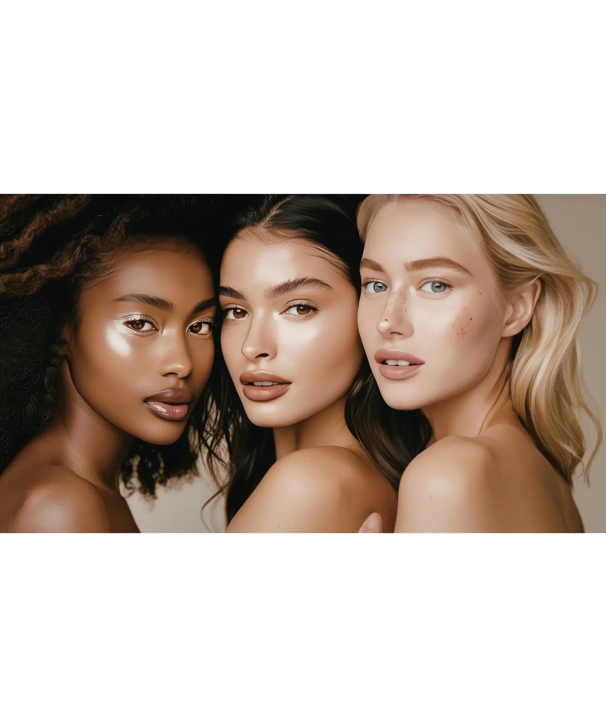 Three women together with beautiful skin