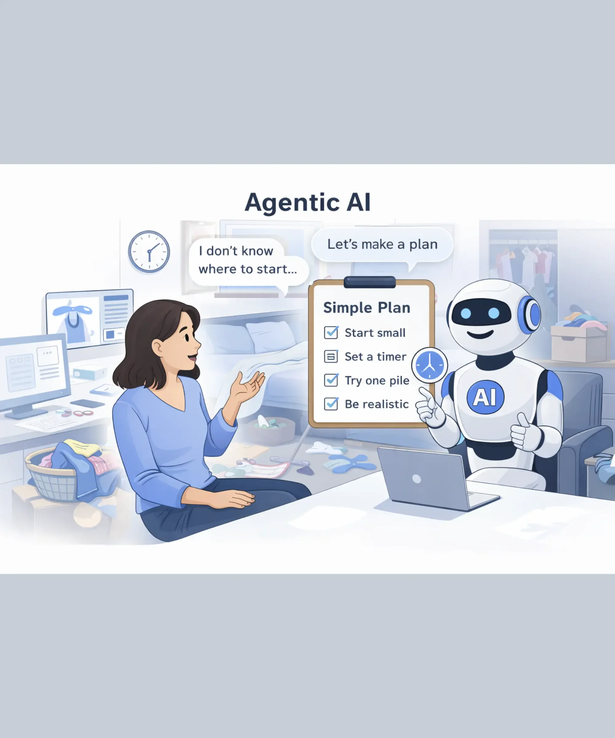 Agentic AI helping a woman to plan and organize her home