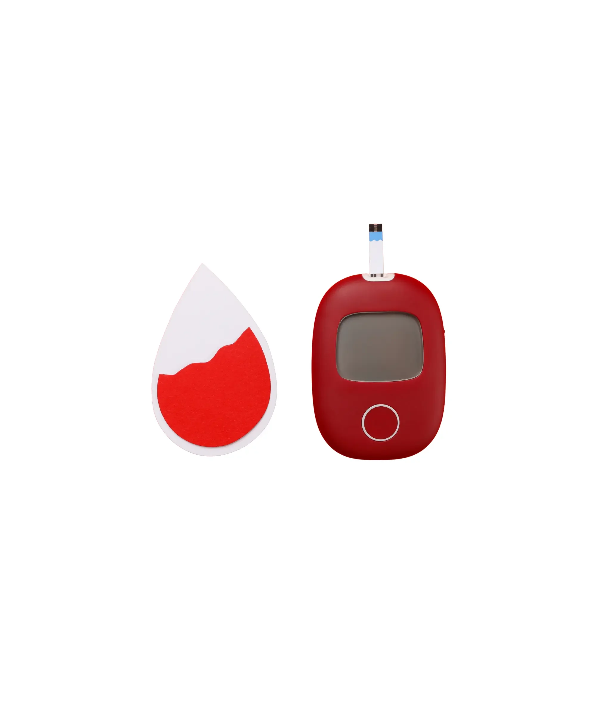 “Blood sugar management concept with glucose drop icon and digital glucose meter.”
