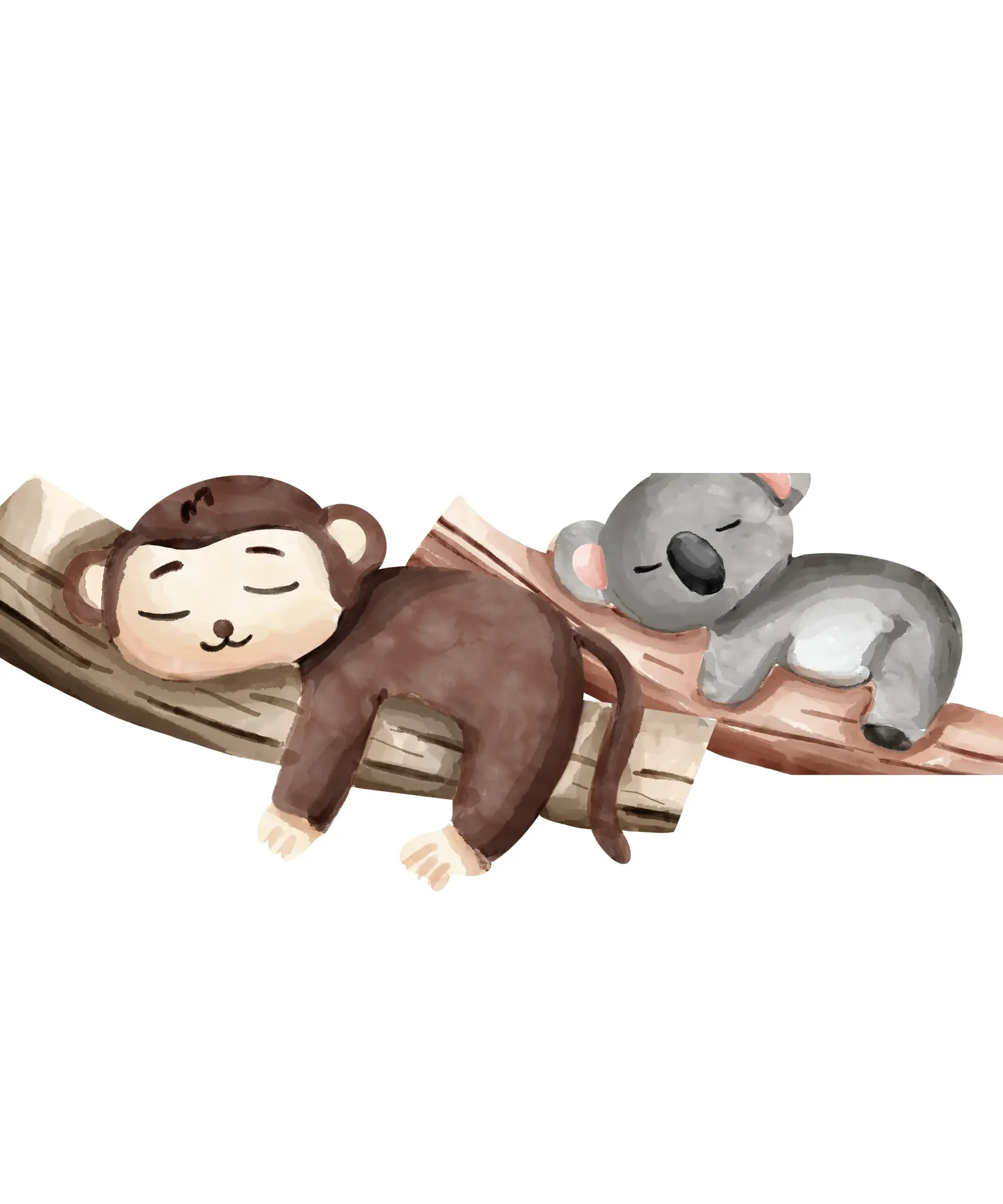 Illustration of a sleeping monkey and koala resting on tree branches, symbolizing deep sleep and relaxation.